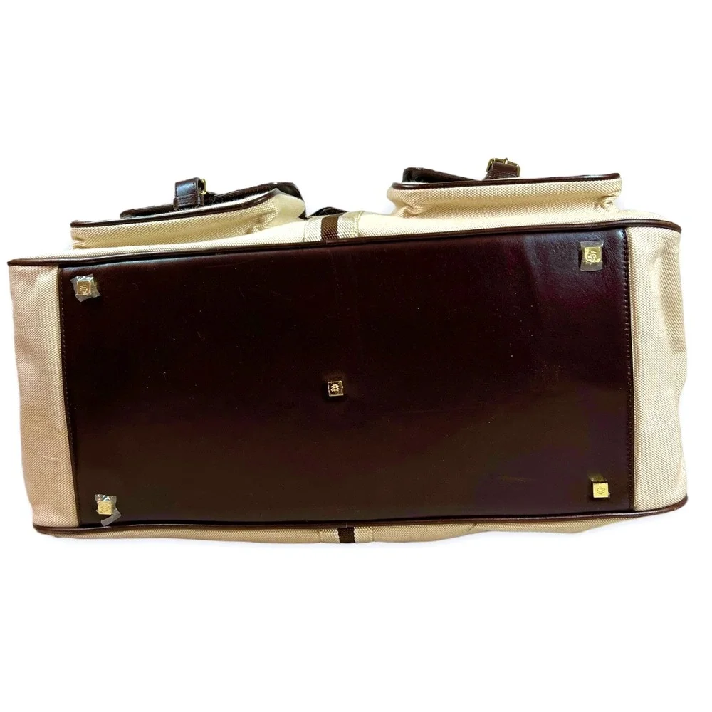 VTG Brooks Brothers Heritage Canvas Leather Travel Bag Medium Duffel Beige‎ Lock